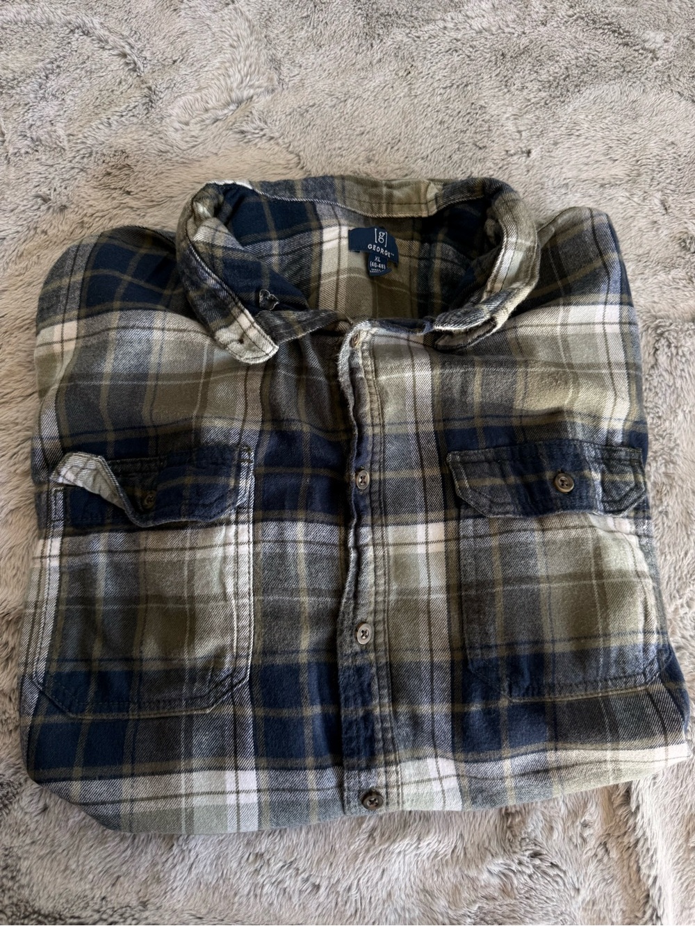 George Olive and Navy Plaid Button-Down Shirt